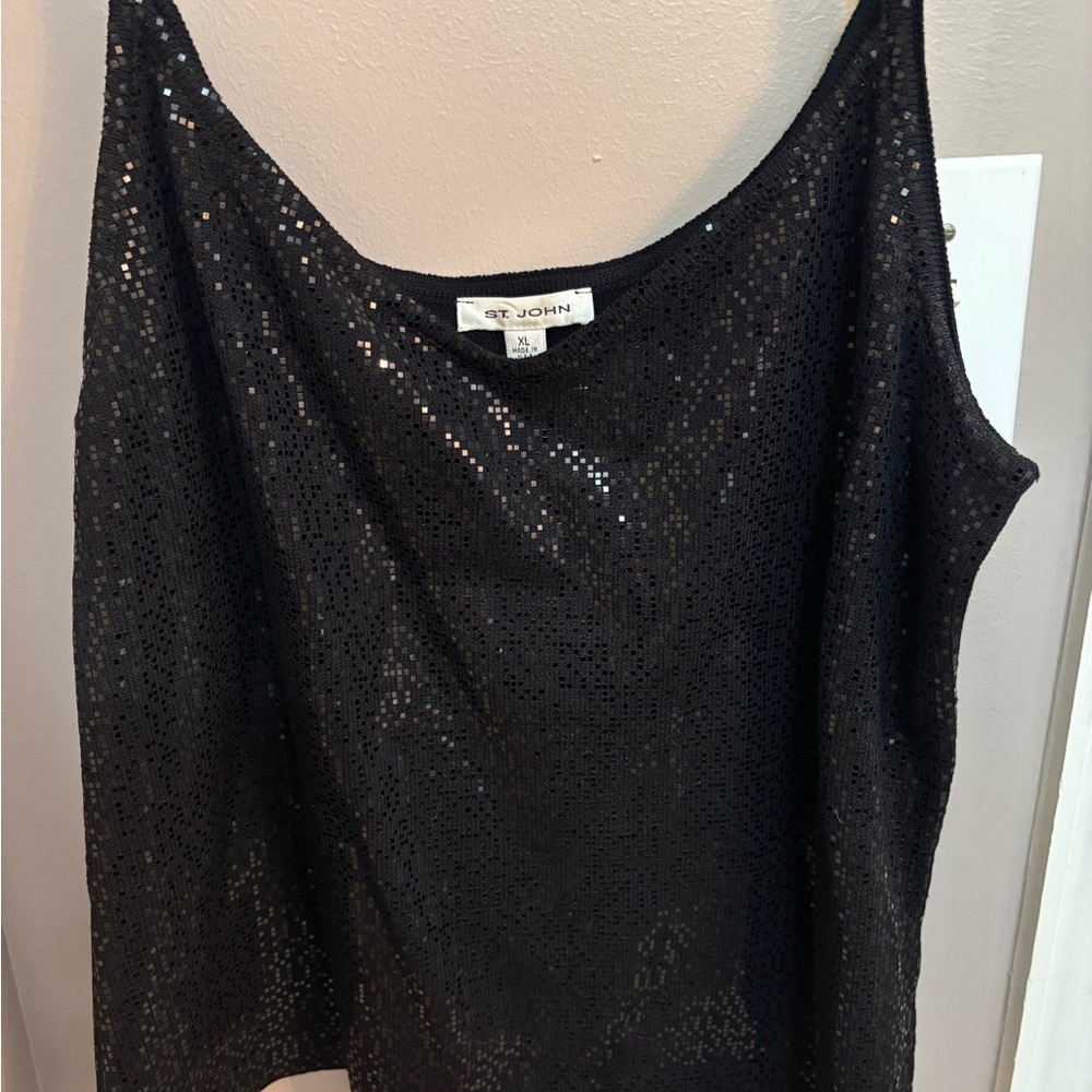 St. John Black Silver Sequin Tank Top